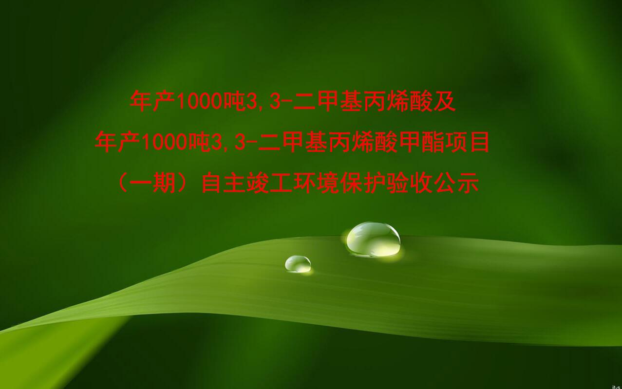 年産1000噸3,3-二甲基丙烯酸及年産1000噸3,3-二甲基丙烯酸甲酯項目（一(yī)期）自主竣工(gōng)環境保護驗收公示